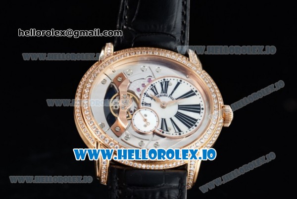 Audemars Piguet Millenary Miyota 9015 Automatic Rose Gold Case White Dial With Roman Numeral Markers Black Leather Strap - Click Image to Close